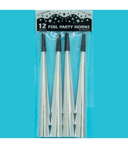Party Time 9 Inch Foil Horns 12/Pk-Silver