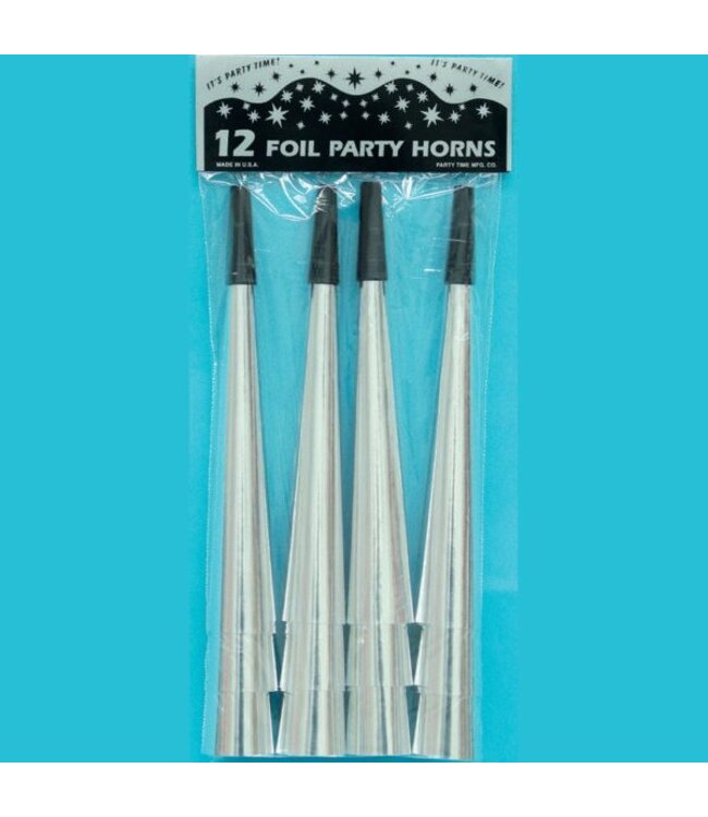 Party Time 9 Inch Foil Horns 12/Pk-Silver