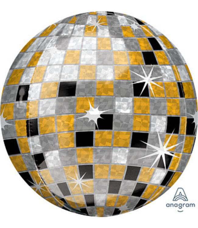 Anagram 16 Inch Orbz Balloon- Gold, Silver, Black Disco Ball