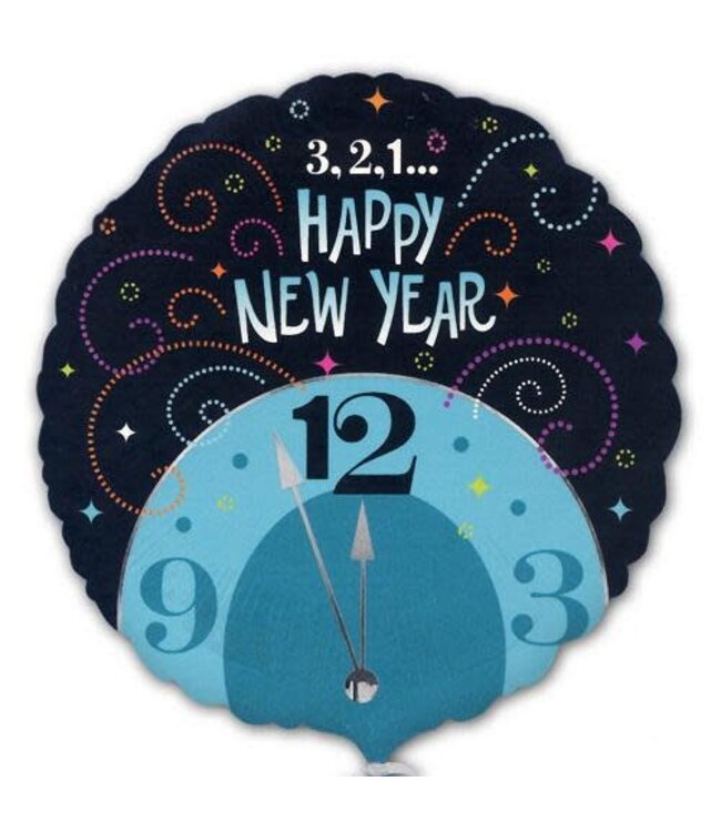 Anagram 18 Inch Foil Balloon- 3,2,1 New Year Midnight Clock