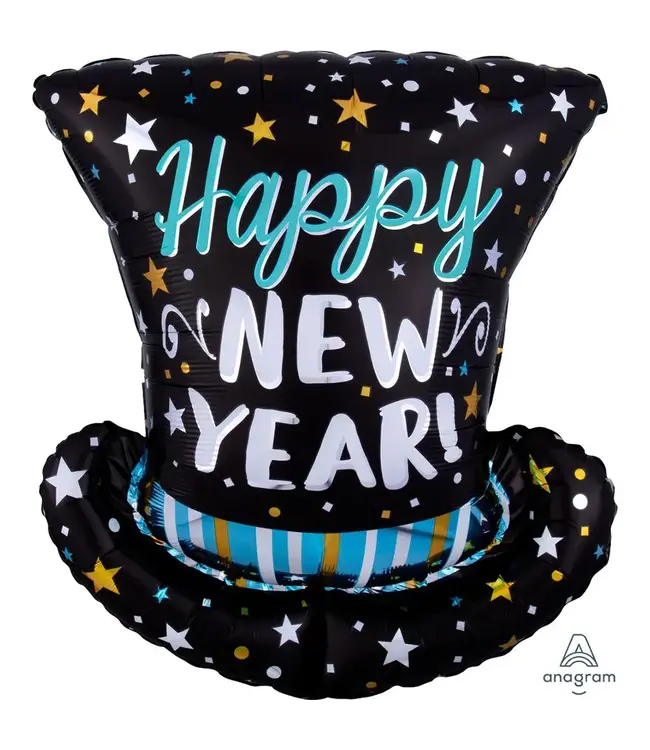 Anagram Supershape Satin Foil Balloon-New Year Top Hat