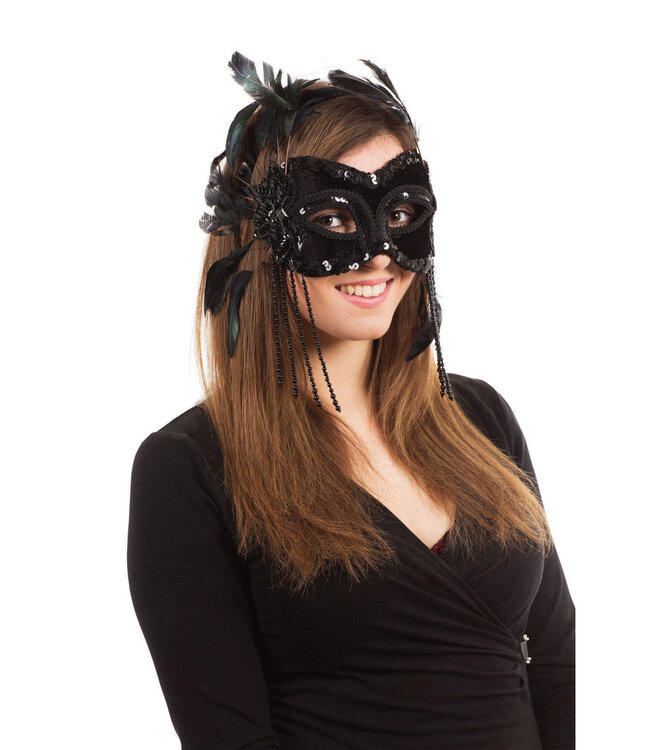 Black Velvet Mask & Feathers Mask