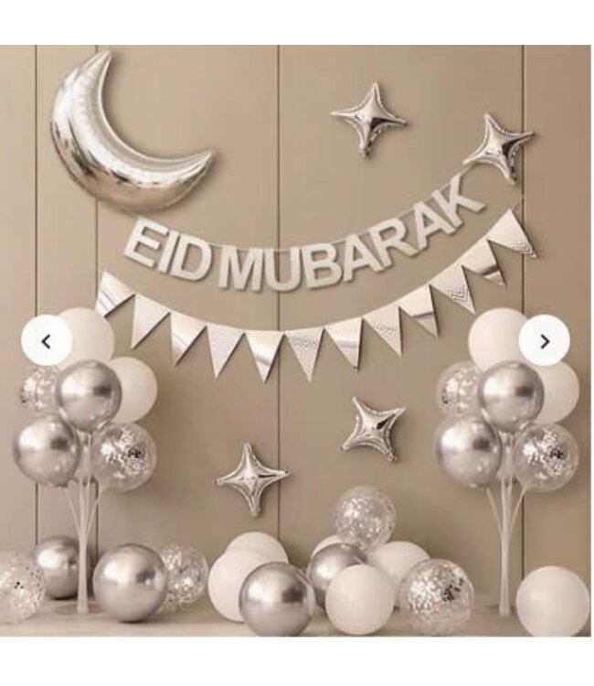 35 pcs Eid Mubarak moon and star silver balloons set