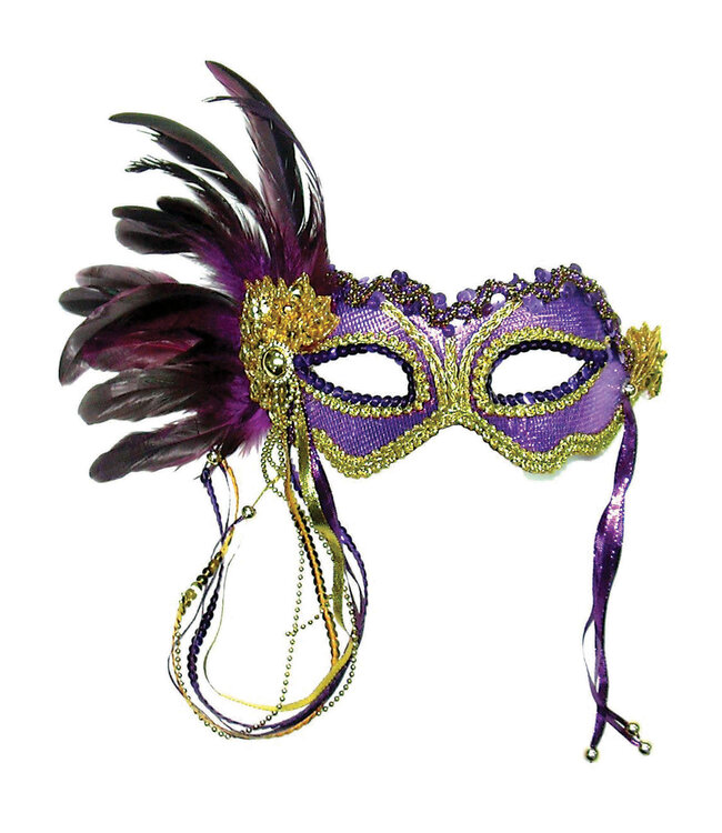 Rubies Costumes Purple Metallic & Side Feather Mask