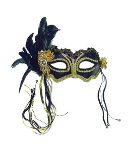 Rubies Costumes Black Metallic & Side Feather Mask