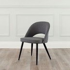 COCO DINING CHAIR GREY FABRIC AND BLACK METAL BASE