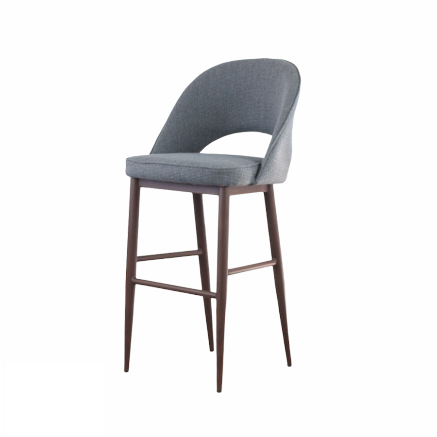 TABOURET COMPTOIR COCO TISSU GRIS / BASE MÉTAL IMPRIMÉE NOYER