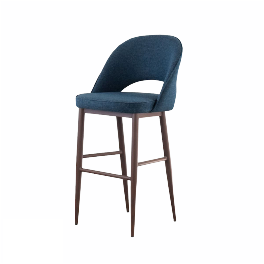 TABOURET COMPTOIR COCO TISSU BLEU PIERRE / BASE MÉTAL IMPRIMÉE NOYER