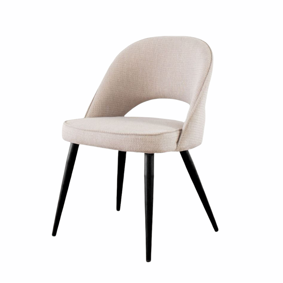 COCO DINING CHAIR BISQUE FABRIC AND BLACK METAL BASE