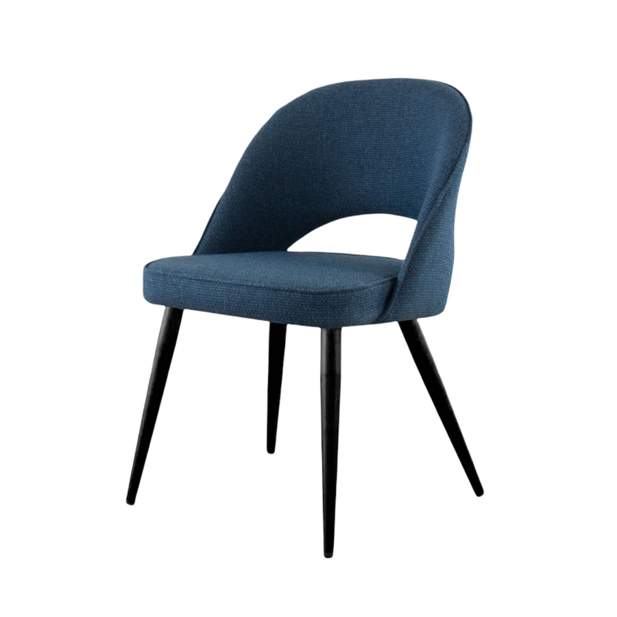 COCO DINING CHAIR BLUE FABRIC AND BLACK METAL BASE