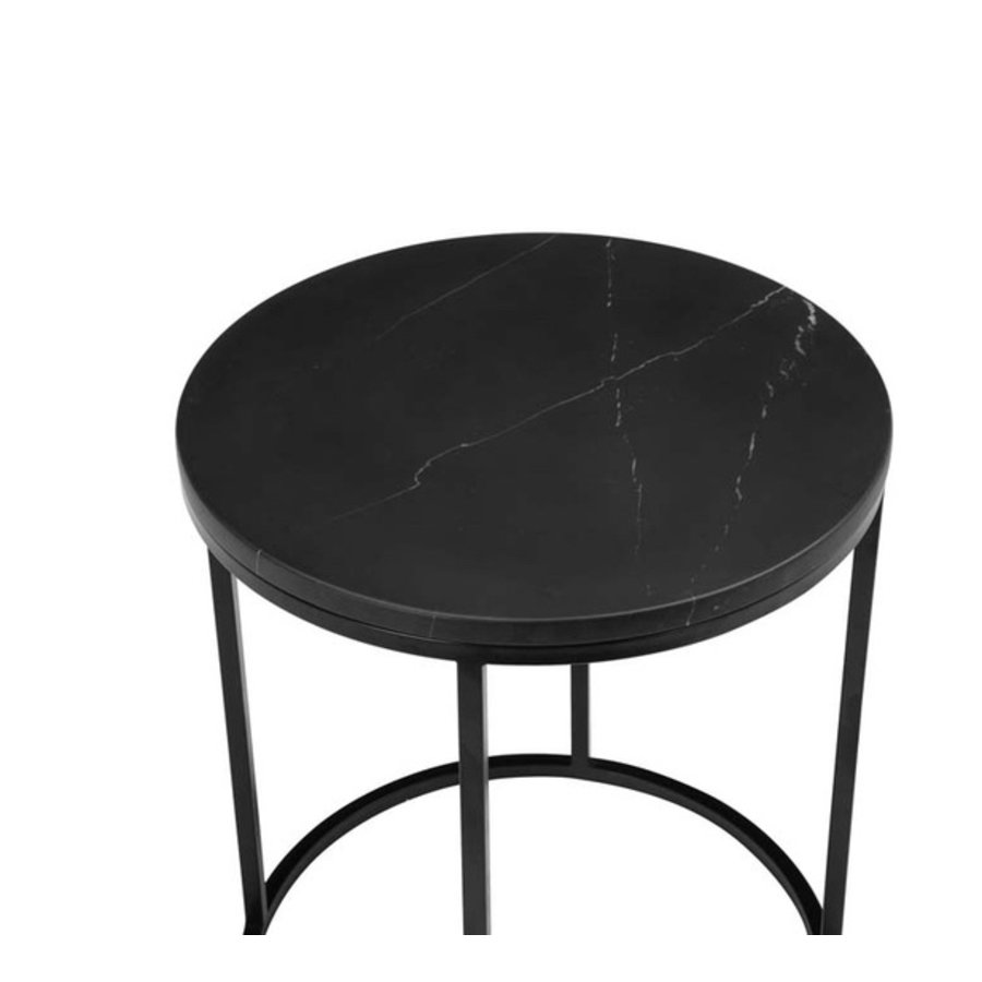 TABLE D'APPOINT ONIX RONDE - PLATEAU MARBRE NOIR + BASE NOIRE