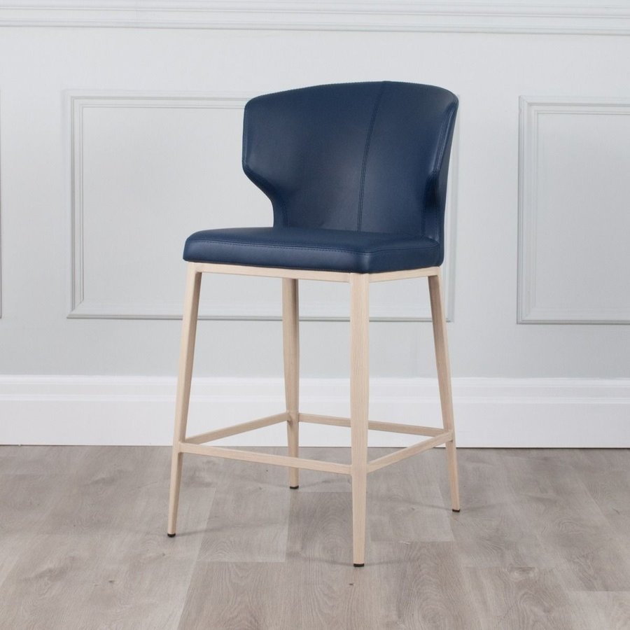 TABOURET COMPTOIR CABO CUIR SYNTHÉTIQUE STONE  BLUE