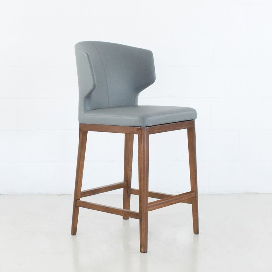 CABO COUNTER STOOL SYNTHETIC LEATHER SILVERSTONE / WOOD BASE