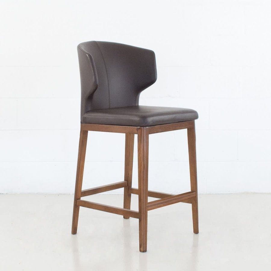 CABO COUNTER STOOL SYNTHETIC LEATHER BROWN / WOOD BASE