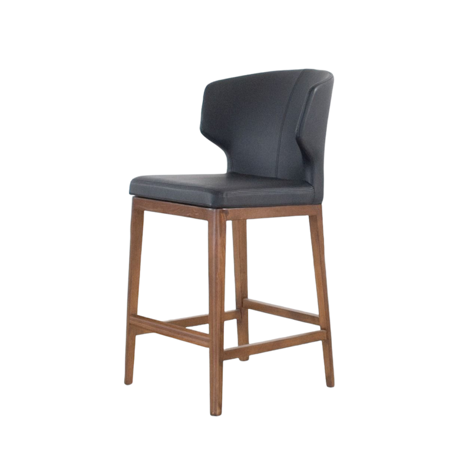 TABOURET COMPTOIR CABO / CUIR SYNTHÉTIQUE NOIR ET BASE EN BOIS