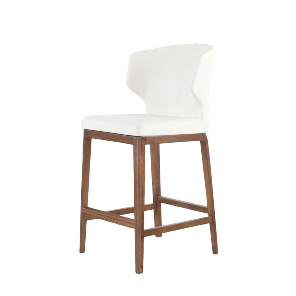 CABO COUNTER STOOL SYNTHETIC LEATHER WHITE / WOOD BASE