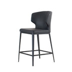 TABOURET COMPTOIR CABO / CUIR SYNTHÉTIQUE NOIR ET BASE MÉTAL NOIR