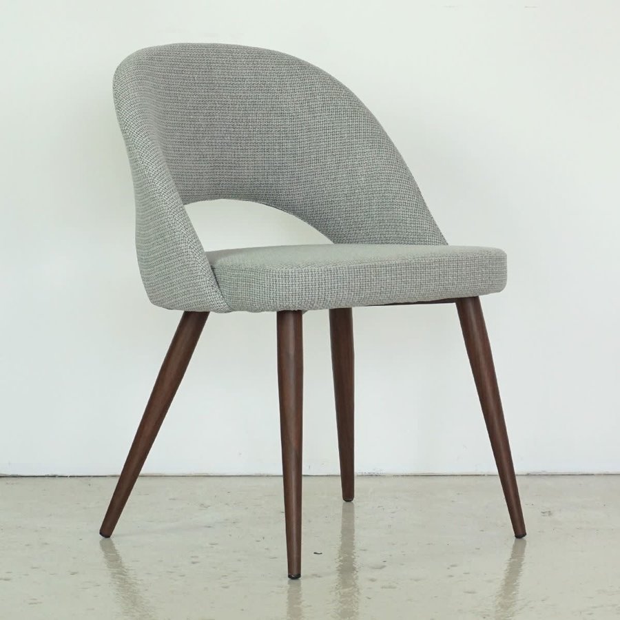 COCO DINING CHAIR LIGHT GREY AND METAL BASE WITH WALNUT IMPRINT
