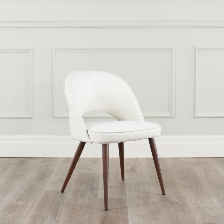 COCO DINING CHAIR OFF WHITE AND METAL BASE WITH WALNUT IMPRINT