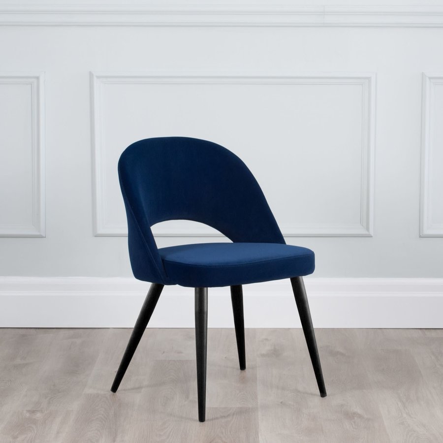 COCO DINING CHAIR BLUE VELVET AND BLACK METAL BASE