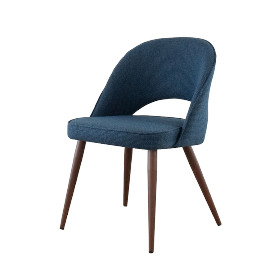 COCO DINING CHAIR BLUE AND METAL BASE WITH WALNUT IMPRINT