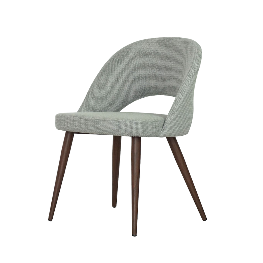 COCO DINING CHAIR LIGHT GREY AND METAL BASE WITH WALNUT IMPRINT