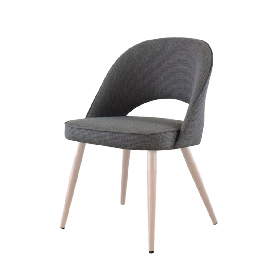 COCO DINING CHAIR LIGHT GREY SMOKE AND METAL BASE WITH NATURAL WOOD IMPRINT