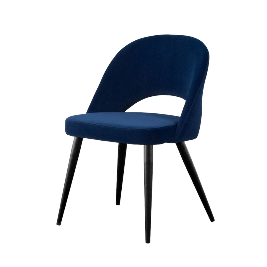 COCO DINING CHAIR BLUE VELVET AND BLACK METAL BASE