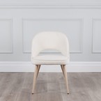 CHAISE COCO TISSU BLANC CASSÉ ET BASE MÉTAL IMPRESSION BOIS NATUREL