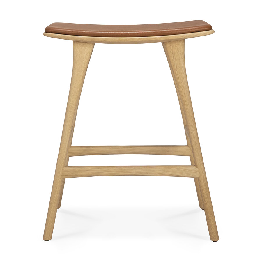 OSSO COUNTER STOOL - VARNISHED OAK - COGNAC LEATHER