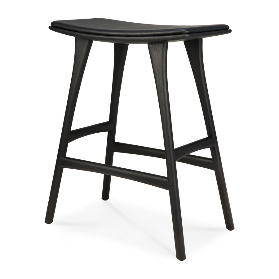 OSSO COUNTER STOOL - VARNISHED OAK - BLACK - BLACK LEATHER by Ethnicraft