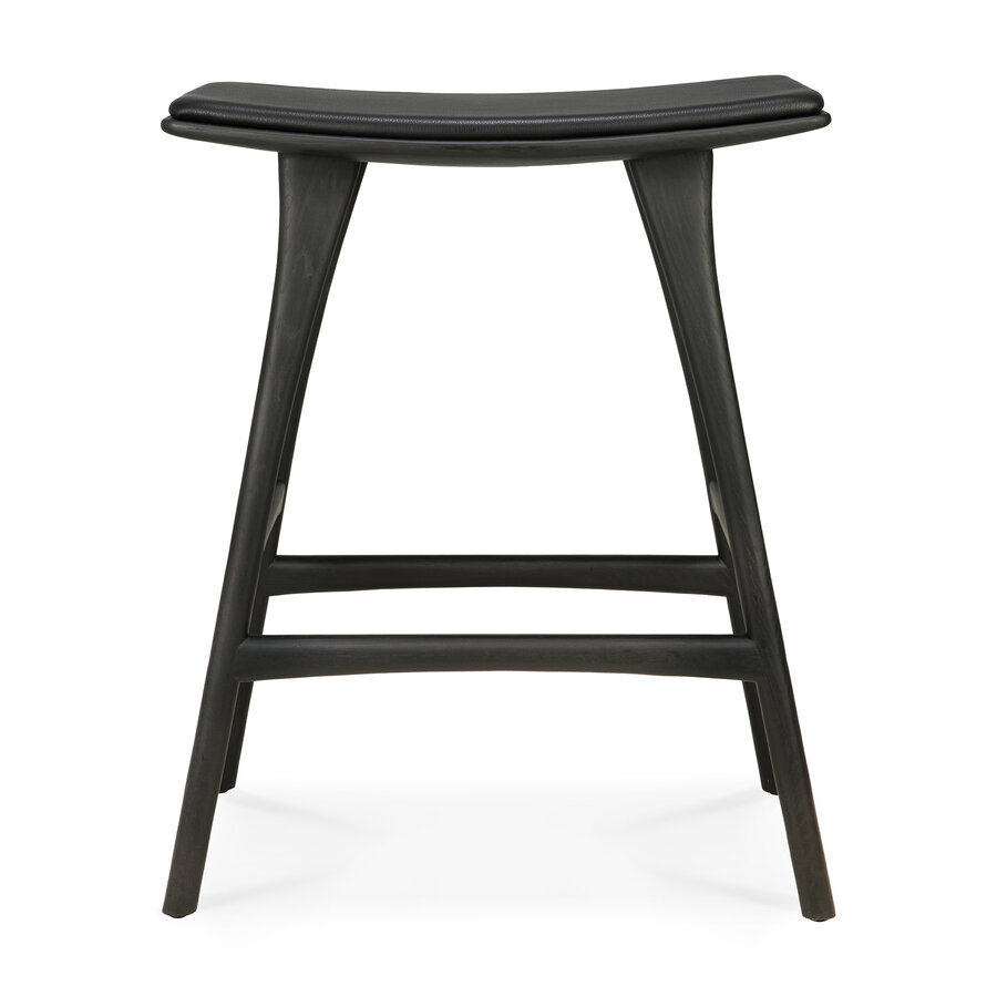 OSSO COUNTER STOOL - VARNISHED OAK - BLACK - BLACK LEATHER by Ethnicraft