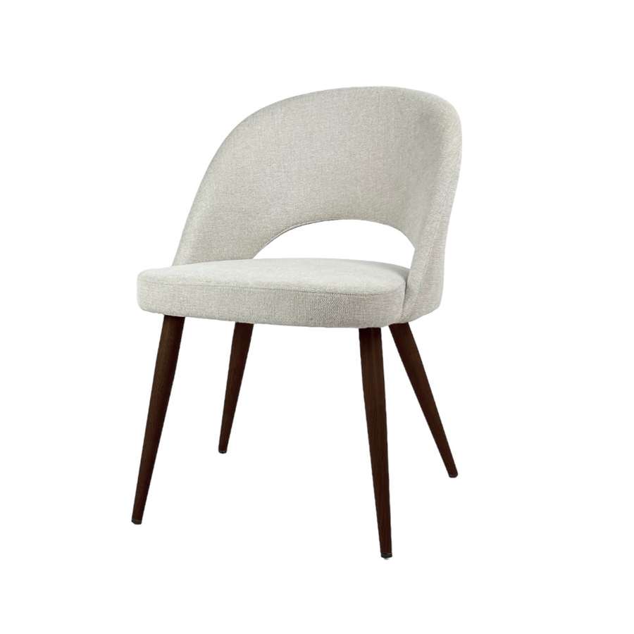 CHAISE COCO TISSU BEIGE BELFAST ET BASE MÉTAL IMPRIMÉ NOYER