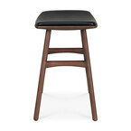 OSSO TABLE STOOL - VARNISHED BROWN TEAK - BLACK LEATHER by Ethnicraft