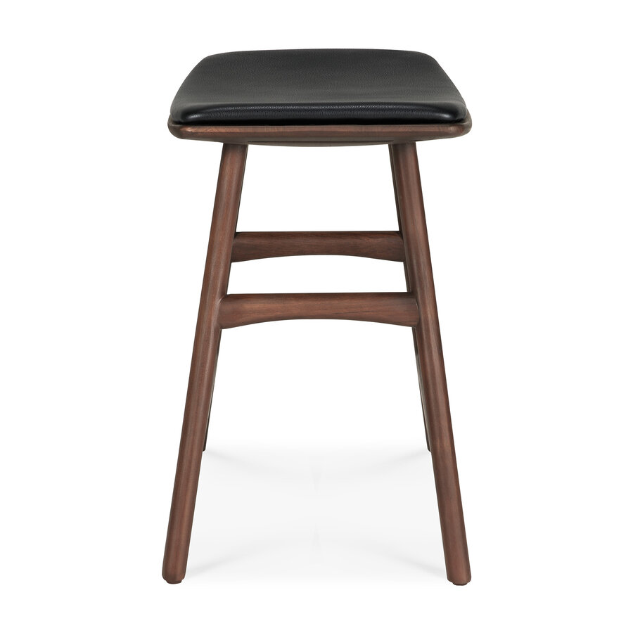 OSSO TABLE STOOL - VARNISHED BROWN TEAK - BLACK LEATHER by Ethnicraft