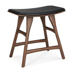 OSSO TABLE STOOL - VARNISHED BROWN TEAK - BLACK LEATHER by Ethnicraft