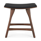 TABOURET DE TABLE OSSO - TECK VERNI BRUN - CUIR NOIR par Ethnicraft