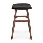 OSSO TABLE STOOL - VARNISHED BROWN TEAK - BLACK LEATHER by Ethnicraft