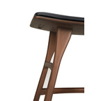OSSO TABLE STOOL - VARNISHED BROWN TEAK - BLACK LEATHER by Ethnicraft