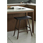 OSSO COUNTER STOOL - VARNISHED BROWN TEAK - BLACK LEATHER by Ethnicraft