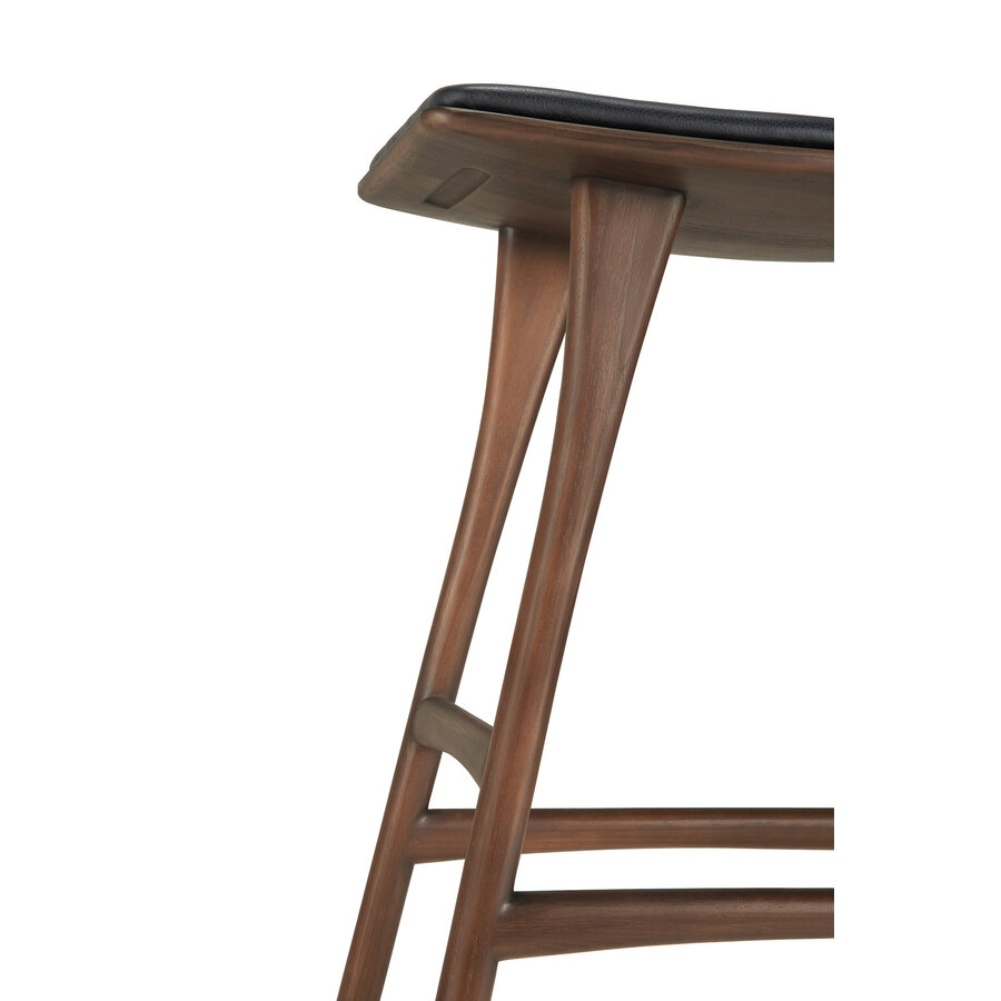 OSSO COUNTER STOOL - VARNISHED BROWN TEAK - BLACK LEATHER by Ethnicraft