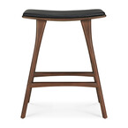OSSO COUNTER STOOL - VARNISHED BROWN TEAK - BLACK LEATHER by Ethnicraft