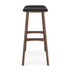 TABOURET DE COMPTOIR OSSO - TECK VERNI BRUN - CUIR NOIR par Ethnicraft