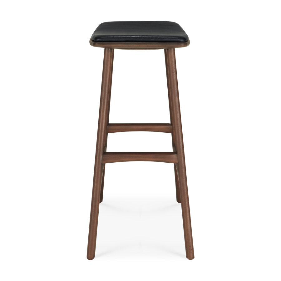 OSSO COUNTER STOOL - VARNISHED BROWN TEAK - BLACK LEATHER by Ethnicraft