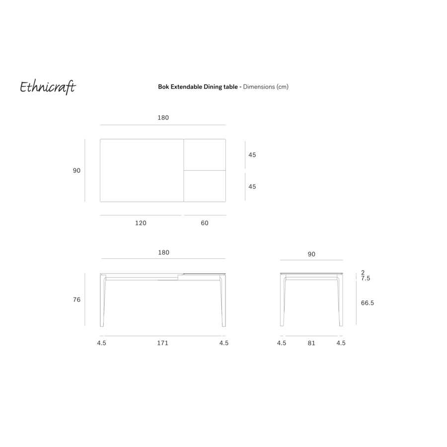 BOK EXTENDABLE TABLE -  - RECTANGULAR - 47''/71'' by Ethnicraft