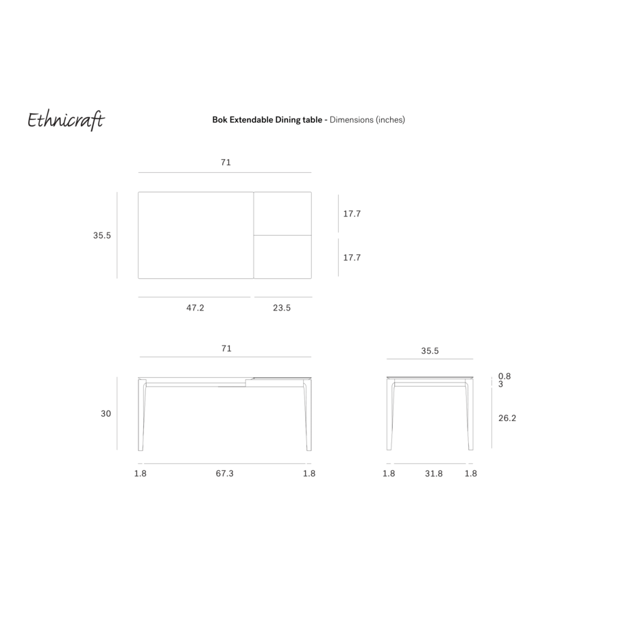 TABLE À DÎNER BOK EXTENSIBLE - RECTANGLE - 47''/71'' par Ethnicraft