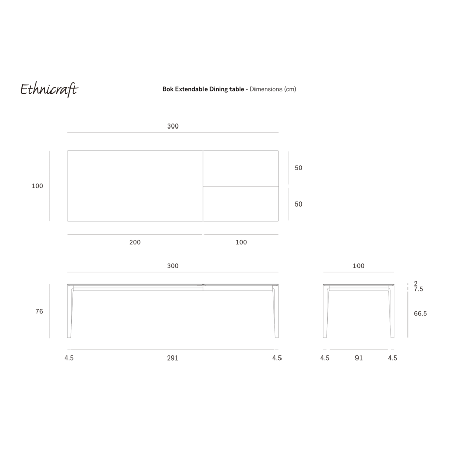 TABLE À DÎNER BOK EXTENSIBLE - RECTANGLE 78.5/118'' x 39.5'' par Ethnicraft