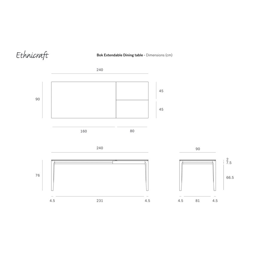 TABLE À DÎNER BOK EXTENSIBLE - RECTANGLE 63/94.5'' x 35.5'' par Ethnicraft