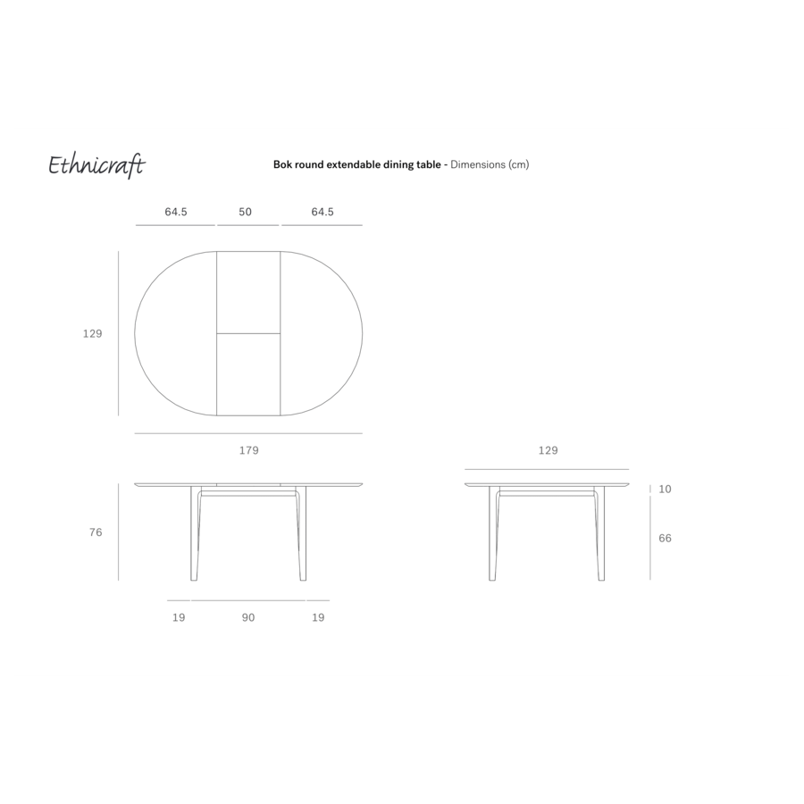 BOK EXTENDABLE TABLE - ROUND - 51''/70.5'' by Ethnicraft