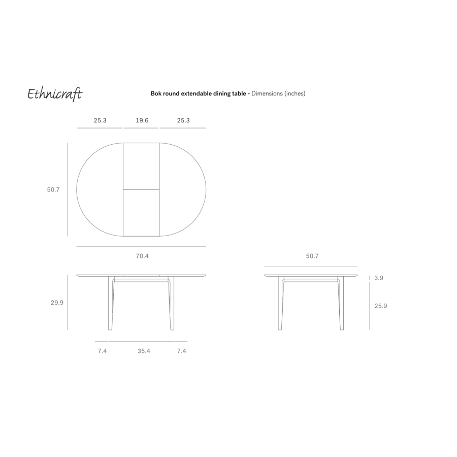 BOK EXTENDABLE TABLE - ROUND - 51''/70.5'' by Ethnicraft